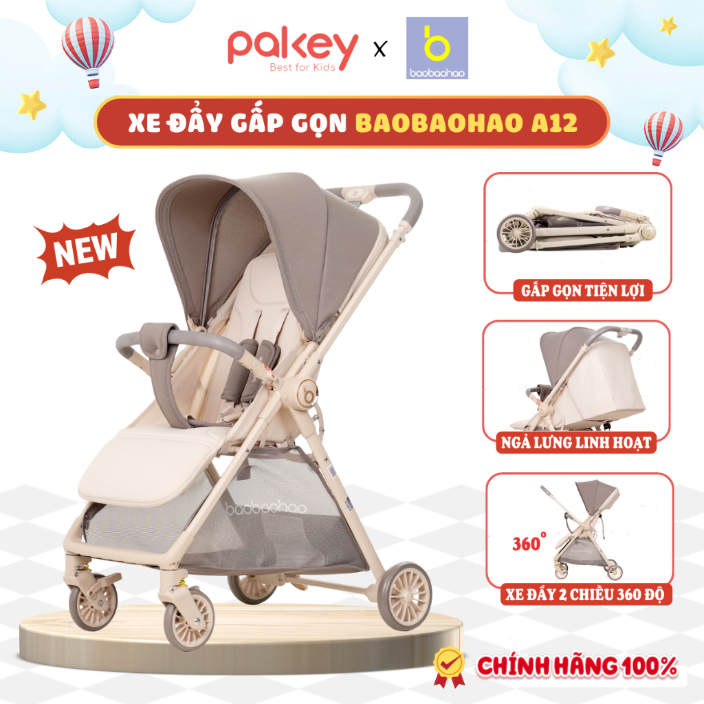 [HỎA TỐC] Xe Đẩy Gấp Gọn Cao Cấp Baobaohao A12, Xe Đẩy Cho Bé Trọng Lượng Siêu Nhẹ Bánh Xe Phanh Kép An Toàn Cho Bé