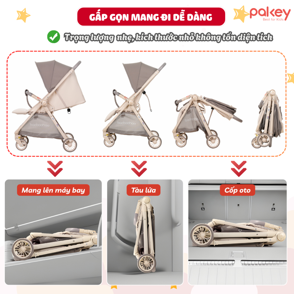 [HỎA TỐC] Xe Đẩy Gấp Gọn Cao Cấp Baobaohao A12, Xe Đẩy Cho Bé Trọng Lượng Siêu Nhẹ Bánh Xe Phanh Kép An Toàn Cho Bé