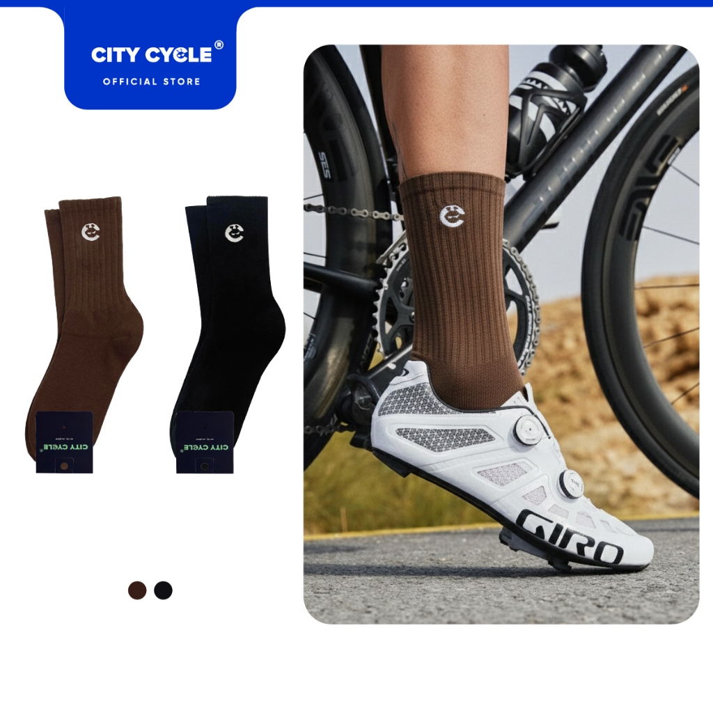 Tất trơn cổ cao thêu Logo City Cycle chất cotton cao cấp basic nam nữ unisex
