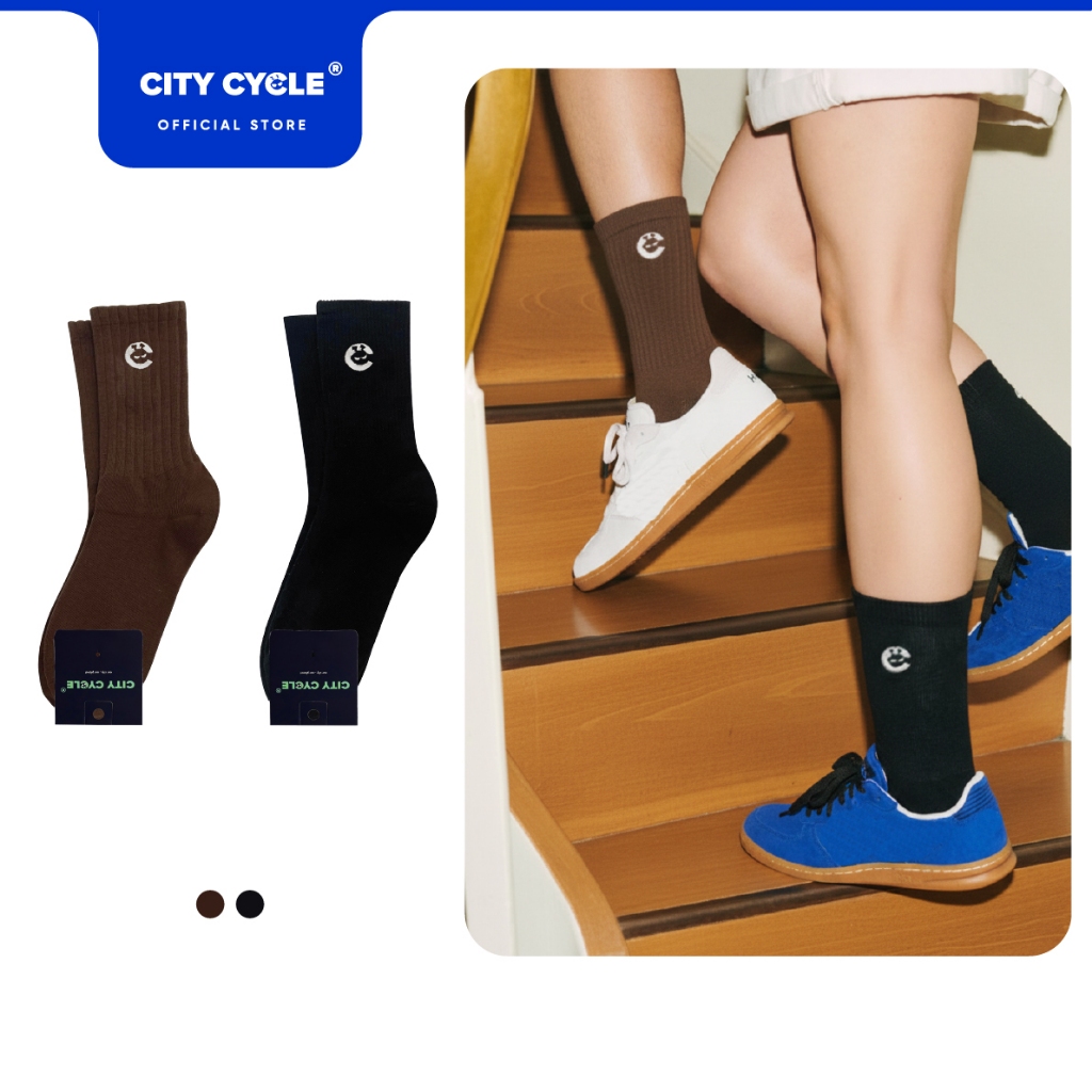 Tất trơn cổ cao thêu Logo City Cycle chất cotton cao cấp basic nam nữ unisex