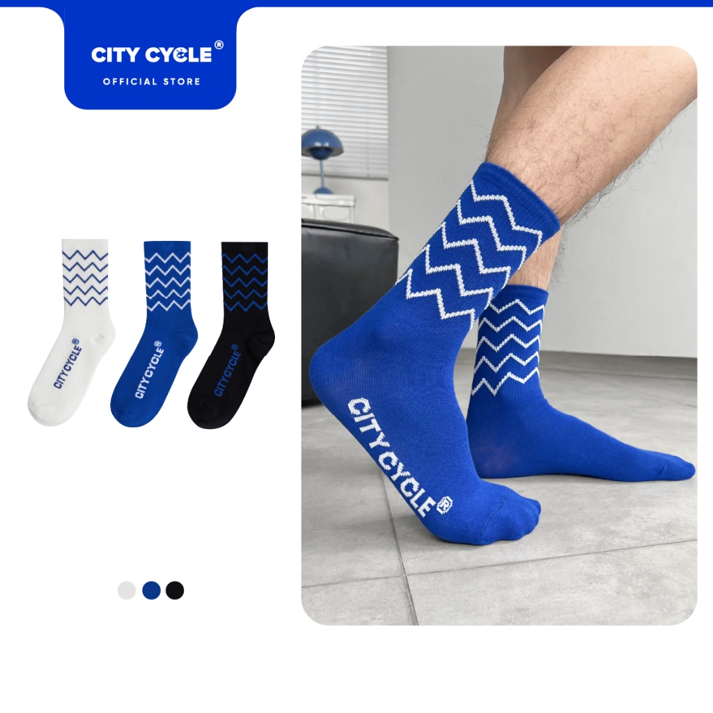 Tất vớ nam nữ cổ cao hoạ tiết ziczac co giãn Local Brand Chính Hãng City Cycle Tất cổ cao Ziczac