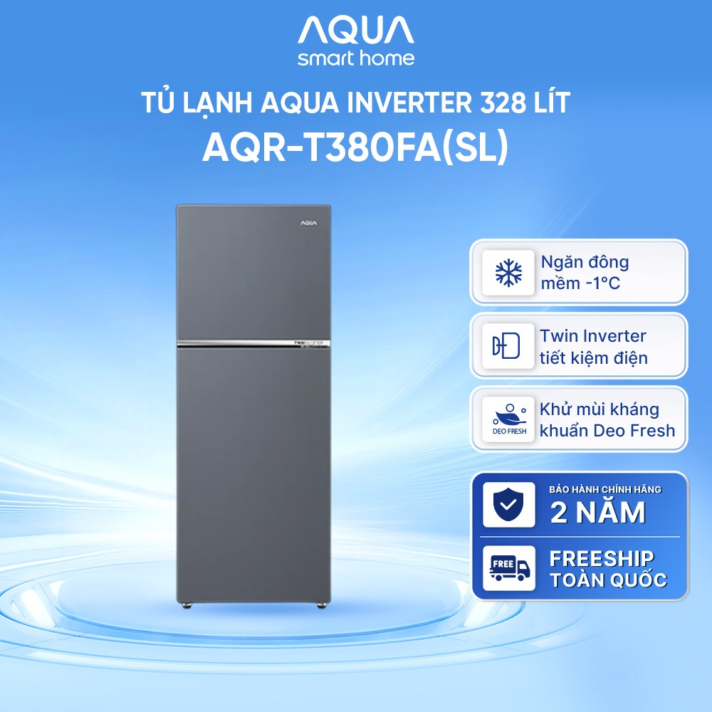 Tủ lạnh ngăn đông trên Aqua Inverter 328L AQR-T380FA(SL) - Bảo hành 2 năm - Bảo hành tận nhà - Freeship toàn quốc