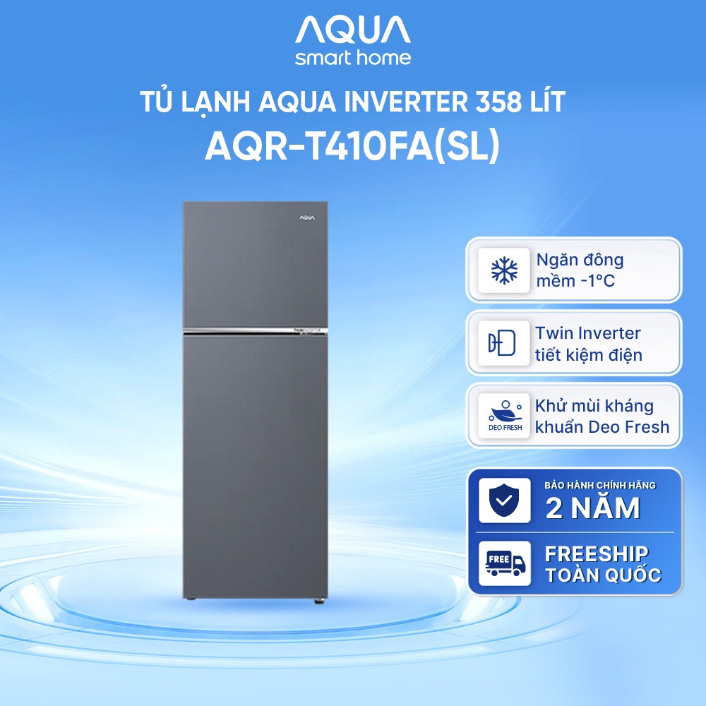 Tủ lạnh ngăn đông trên Aqua Inverter 358L AQR-T410FA(SL) - Bảo hành 2 năm - Freeship toàn quốc