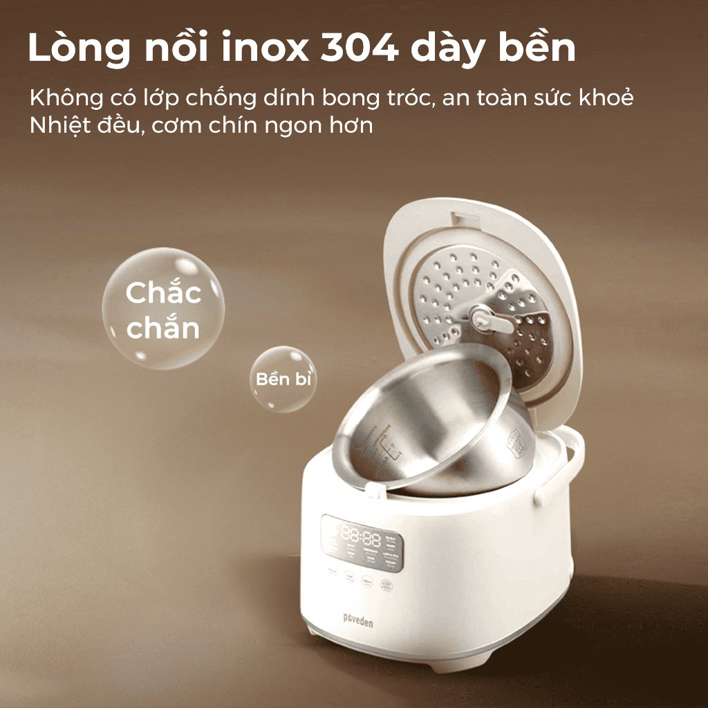 Nồi Cơm Điện Tử Paveden PR-3D - Lòng nồi inox 304 - Bảo hành chính hãng 12 tháng