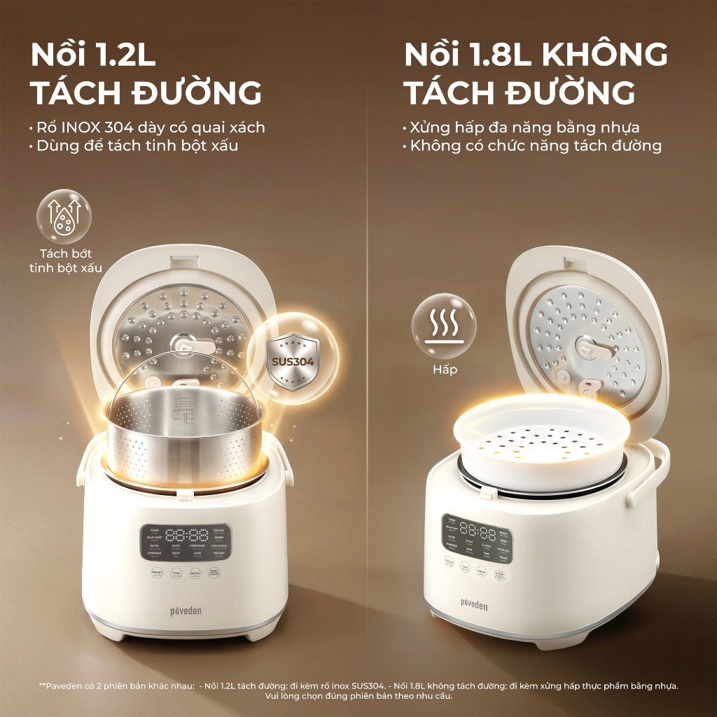 Nồi Cơm Điện Tử Paveden PR-3D - Lòng nồi inox 304 - Bảo hành chính hãng 12 tháng