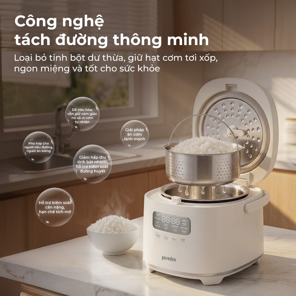 Nồi Cơm Điện Tử Paveden PR-3D - Lòng nồi inox 304 - Bảo hành chính hãng 12 tháng