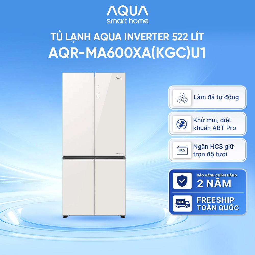 Tủ lạnh 4 cánh Aqua Inverter 522L AQR-MA600XA(KGC)U1 - Bảo hành 2 năm - Freeship toàn quốc