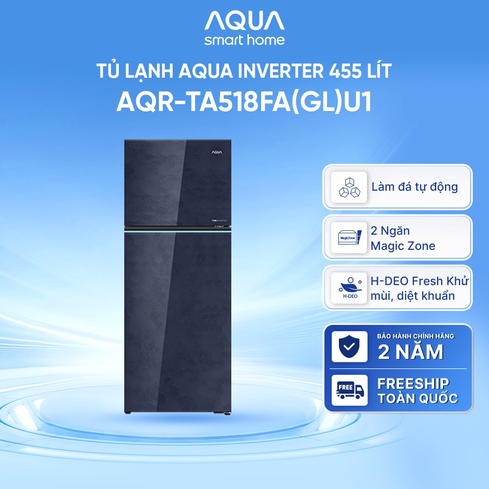 [SẢN PHẨM MỚI] Tủ lạnh AQUA Inverter 455L AQR-TA518FA(GL)U1 - Làm đá tự động - Freeship toàn quốc