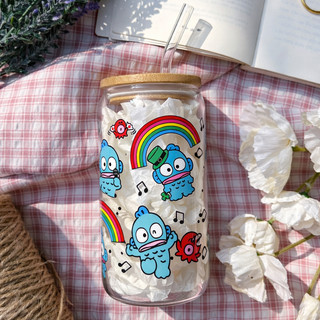 Cốc Thủy Tinh Cá Hề 500ml, Ly Thủy Tinh Nắp Tre 16Oz Chịu Nhiệt Kèm Phụ Kiện, Quà Tặng Sinh Nhật