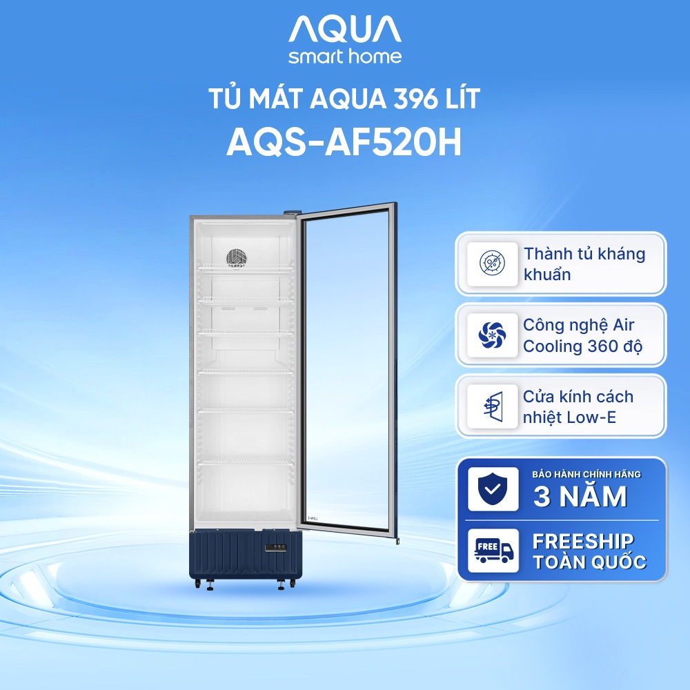 [SẢN PHẨM MỚI] Tủ mát AQUA 396 lít AQS-AF520H - Làm lạnh 360 độ - 6 ngăn mát - Freeship toàn quốc