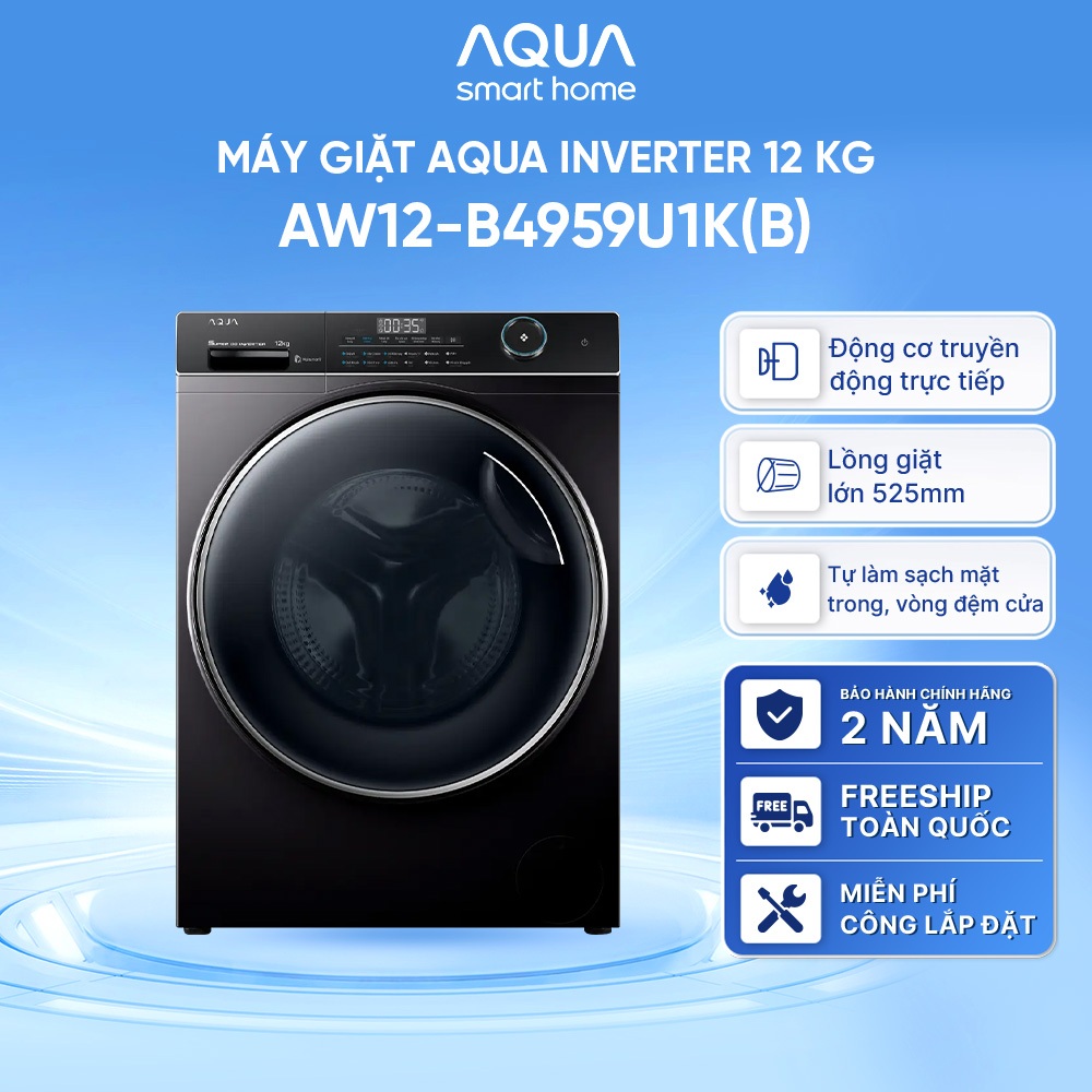 Máy giặt lồng ngang Aqua Inverter 12kg AW12-B4959U1K(B) - Bảo hành 2 năm - Freeship toàn quốc