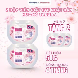 Viên Giặt Quần Áo ETU 4IN1 Hương Sakura Hoa Anh Đào 2 Hộp 72 Viên Thơm Sạch Dịu Nhẹ