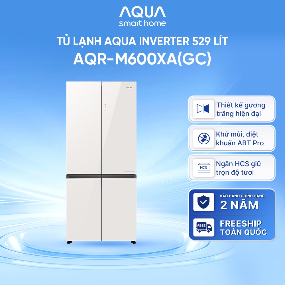 [SẴN HÀNG] Tủ lạnh Aqua Inverter 529L AQR-M600XA(GC) - Mặt gương trắng - Bảo hành 2 năm - Freeship toàn quốc