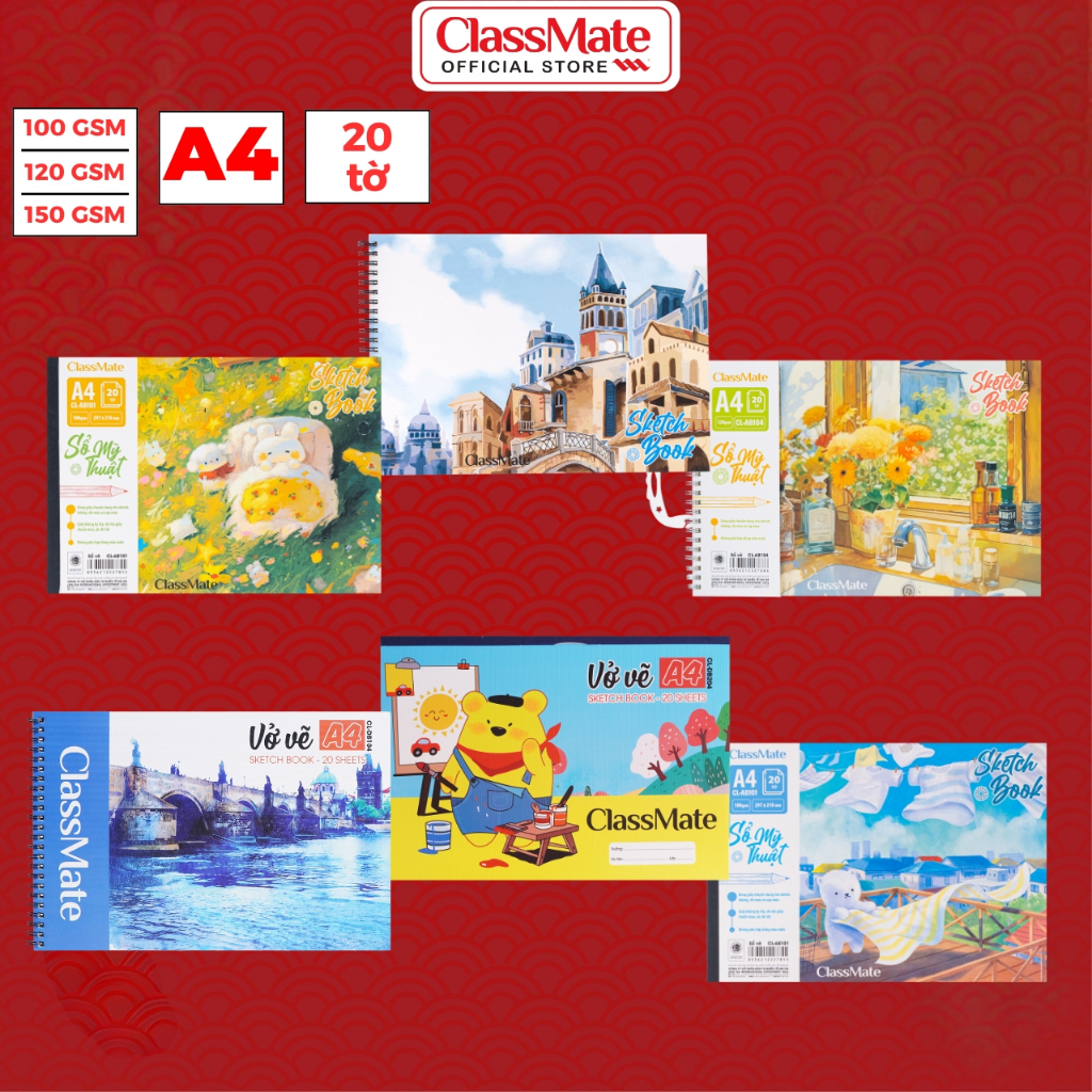 Vở Vẽ A4 Dán Gáy CLASSMATE Sổ Vẽ Lò Xo, Sổ Phác Thảo, Sketch Book 40 Trang, 100gsm 120gsm, Giấy Chuyên Dụng Nhập Khẩu