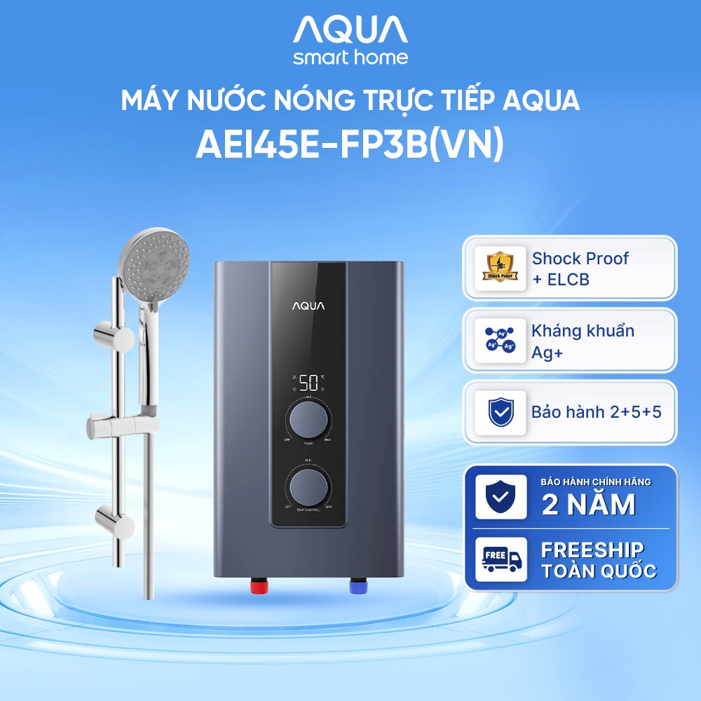 Máy nước nóng trực tiếp Aqua AEI45E-FP3B(VN) - Chống giật chủ động Shock Proof - Freeship toàn quốc - Bảo hành 2 năm