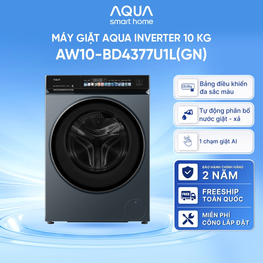 [SẢN PHẨM MỚI] Máy giặt cửa trước inverter 10kg AW10-BD4377U1L(GN) - Tự động phân bổ nước giặt - Có đèn chiếu sáng