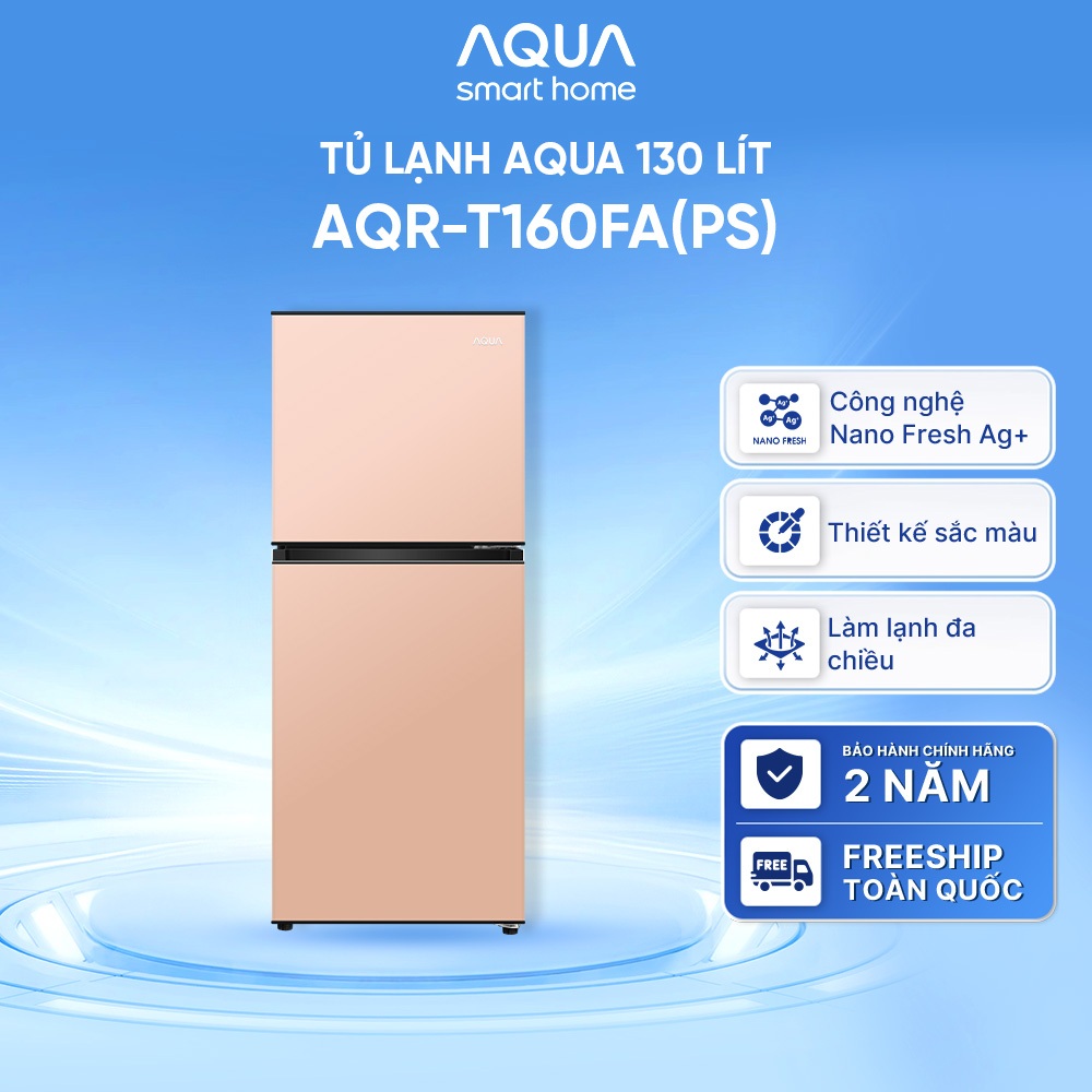 [SẢN PHẨM MỚI] Tủ lạnh AQUA 2 cánh 130 lít ngăn đá trên AQR-T160FA(PS) - Màu hồng - Freeship toàn quốc -Bảo hành tận nhà