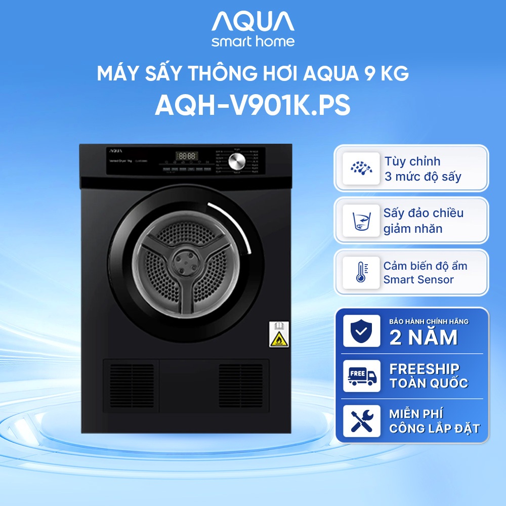 Máy sấy thông hơi Aqua 9 kg AQH-V901K PS - Freeship toàn quốc - Bảo hành 2 năm