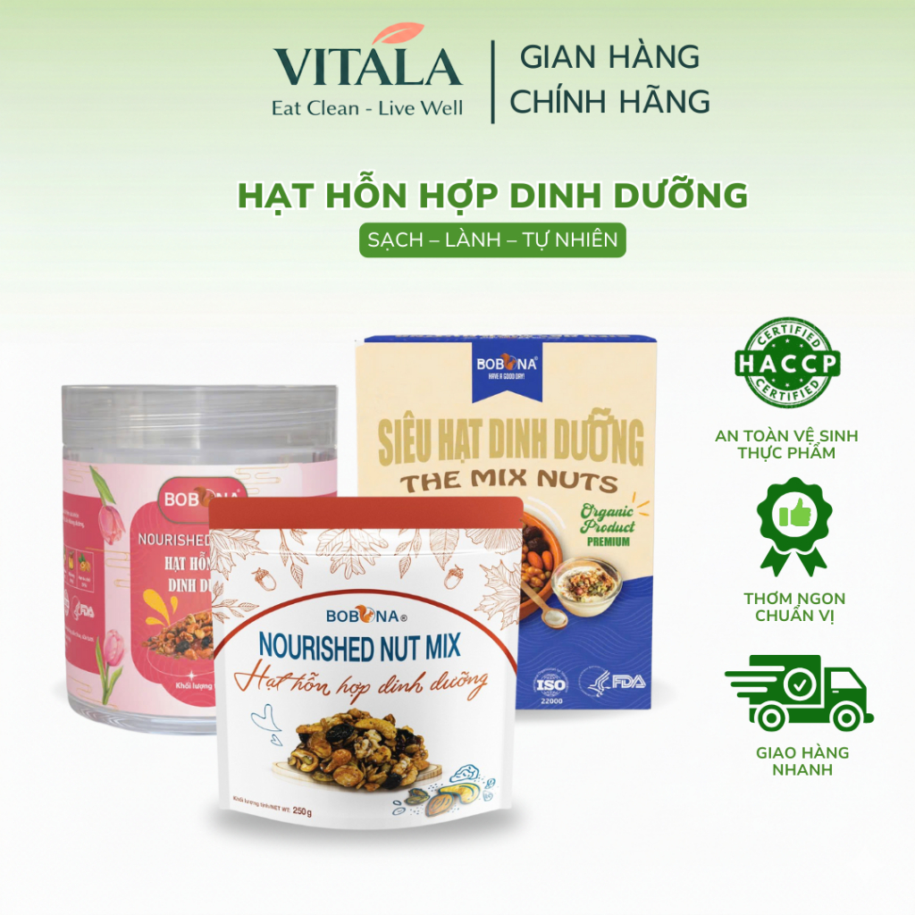 [MUA 1 TẶNG 1] Hạt Hỗn Hợp Dinh Dưỡng 7 Loại Hạt Mix Và Nho Khô Không Yến Mạch Dừa Khô Vitala F&B Thơm Ngon Béo Bùi