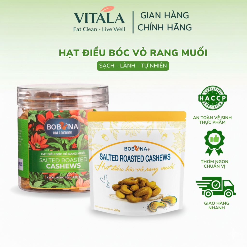 [MUA 1 TẶNG 1] Hạt Điều Rang Muối Túi250g/Hũ200g Vitala F&B Tiện Lợi Thơm Ngon Giòn Béo Không Chất Bảo Quản