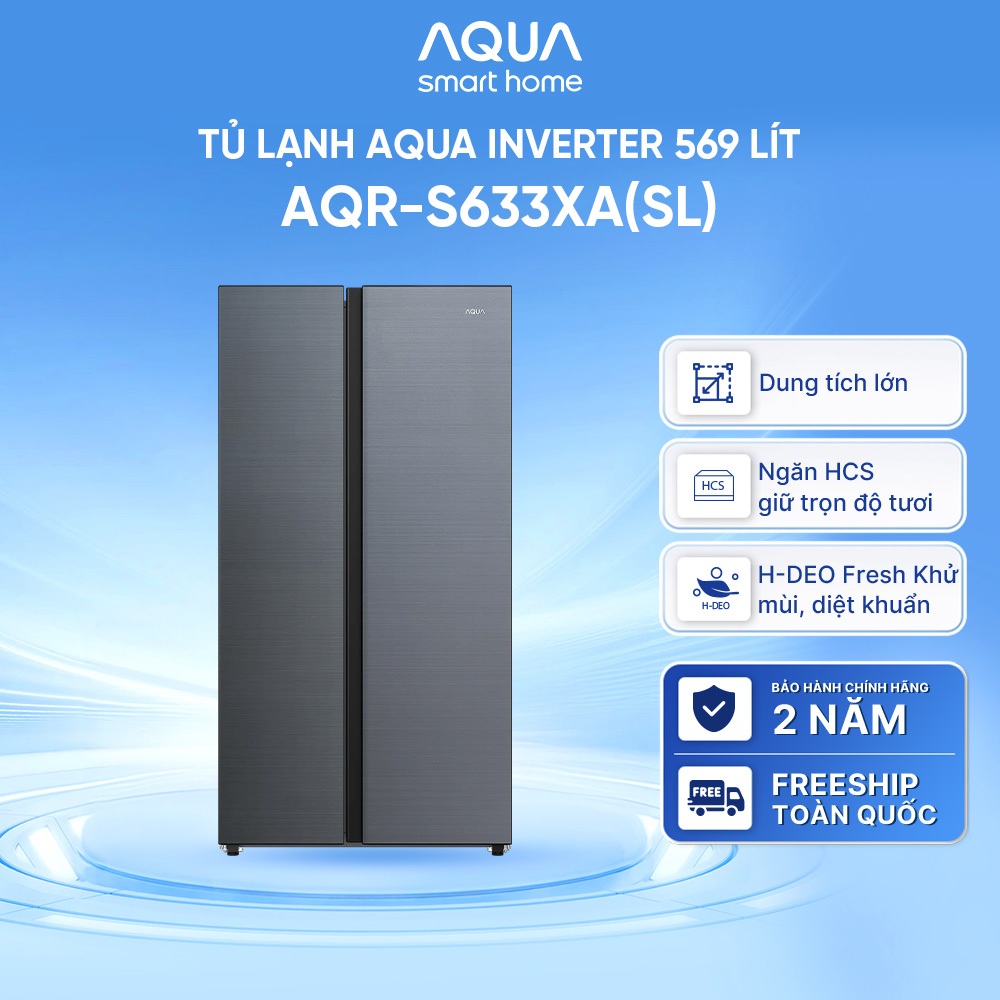 Tủ lạnh Aqua Inverter 569 lít AQR-S633XA(SL) - Bảo hành 2 năm - Freeship toàn quốc
