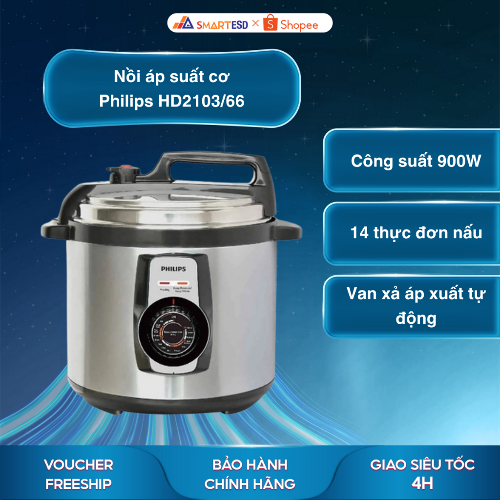 Nồi áp suất cơ Philips HD2103/66 5L - 900W - 14 chế độ nấu - Bảo hành chính hãng 24 tháng