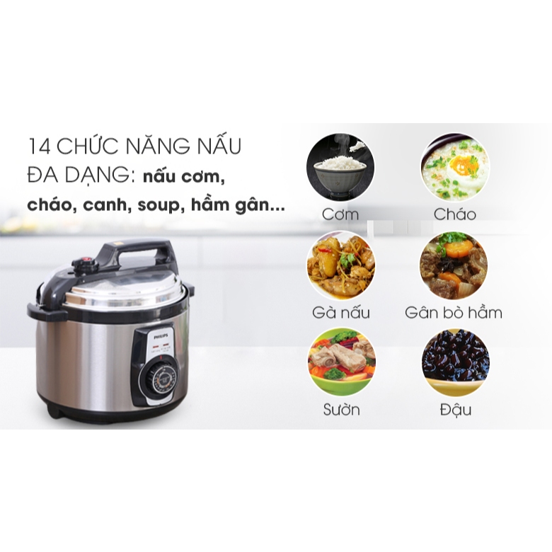 Nồi áp suất cơ Philips HD2103/66 5L - 900W - 14 chế độ nấu - Bảo hành chính hãng 24 tháng