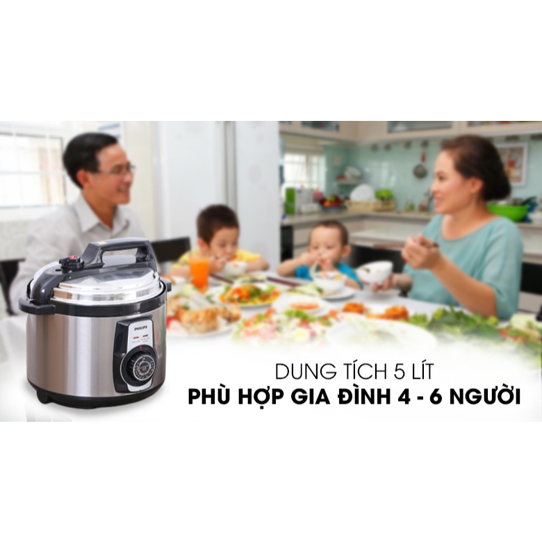 Nồi áp suất cơ Philips HD2103/66 5L - 900W - 14 chế độ nấu - Bảo hành chính hãng 24 tháng
