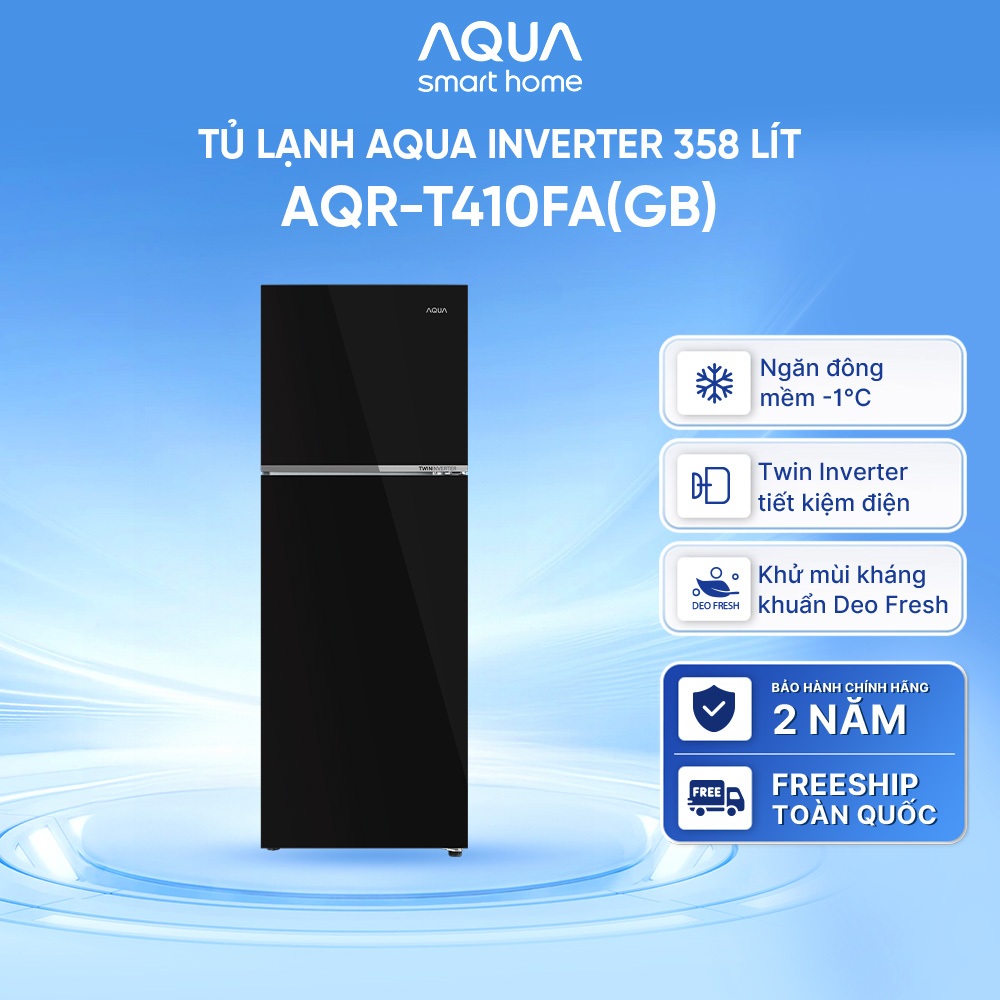 Tủ lạnh ngăn đông trên Aqua Inverter 347L AQR-T410FA(GB) - Bảo hành 2 năm - Freeship toàn quốc