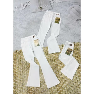 Quần jeans Nữ Lưng Cao 3 Nút Phối tag Ống Loe Dài Co Giãn Thời Trang