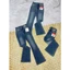 Quần jeans Nữ Lưng Cao 3 Nút Phối tag Ống Loe Dài Co Giãn Thời Trang