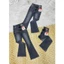 Quần jeans Nữ Lưng Cao 3 Nút Phối tag Ống Loe Dài Co Giãn Thời Trang