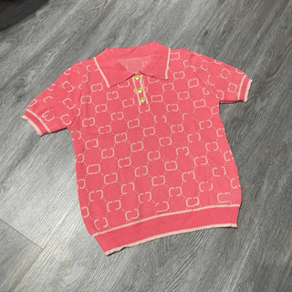 LT - Áo len cổ bẻ dệt kim cộc tay hoạ tiết free size khuy vàng