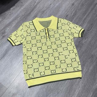 LT - Áo len cổ bẻ dệt kim cộc tay hoạ tiết free size khuy vàng