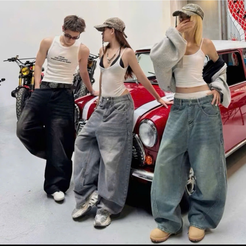 Quần Jean Ống Bí Unisex Nam Nữ - Quần Jean Ống Cong Form Rộng Thời Trang, Chất Jean Denim Dày Đẹp
