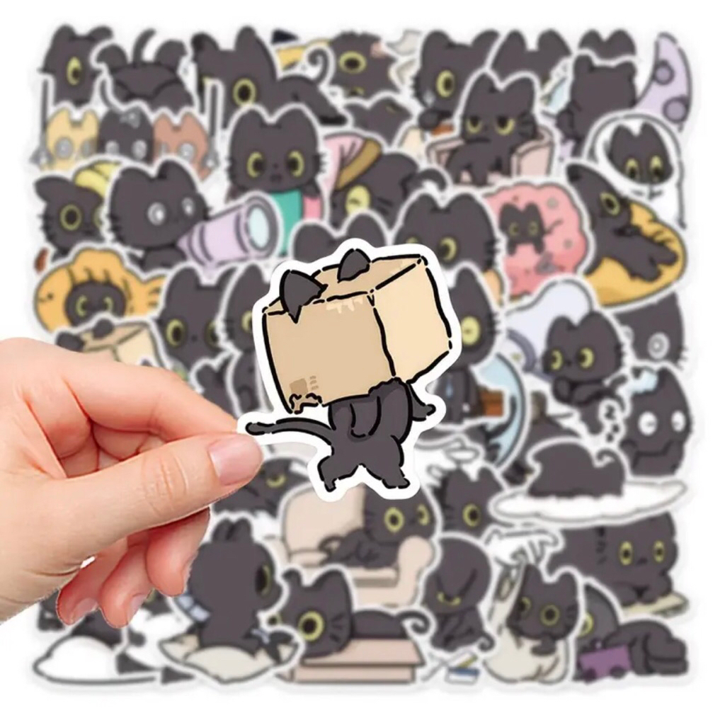 set 100 sticker bé Cat Black cute