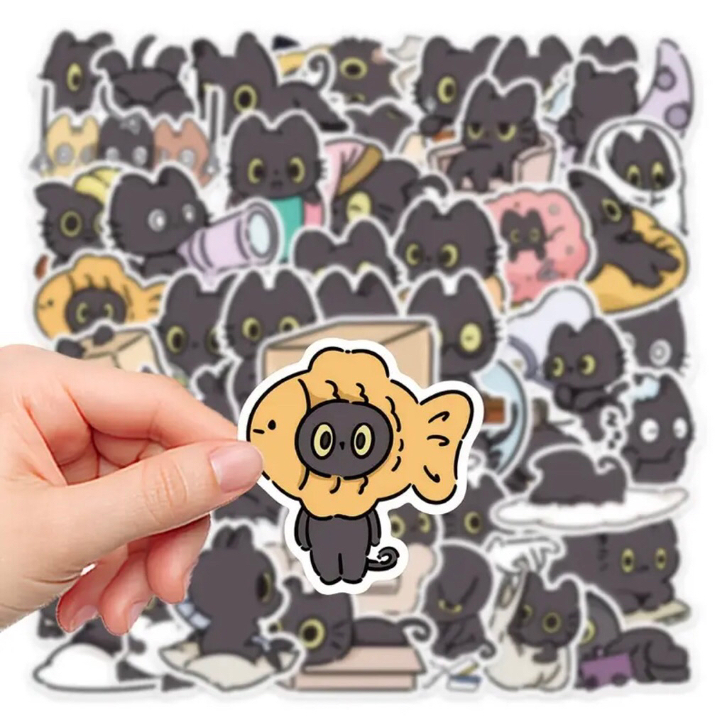 set 100 sticker bé Cat Black cute