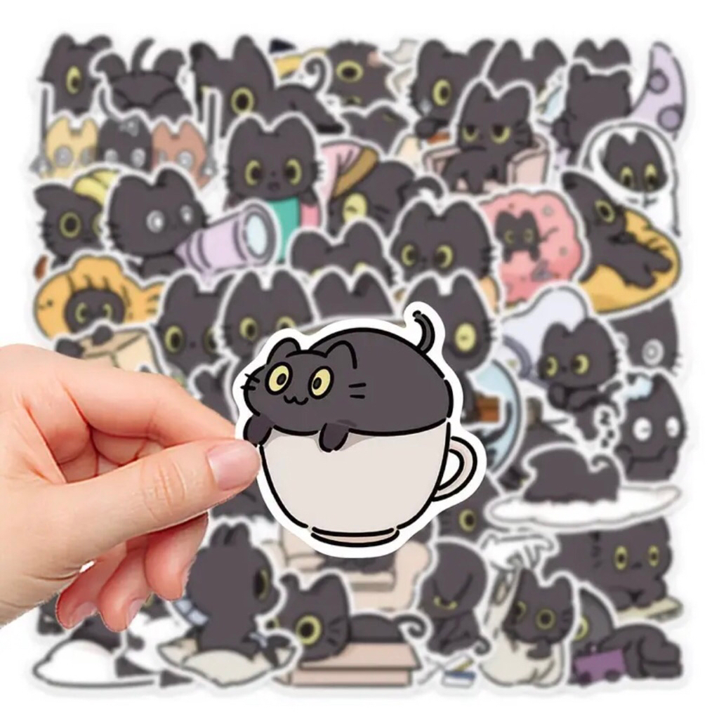 set 100 sticker bé Cat Black cute