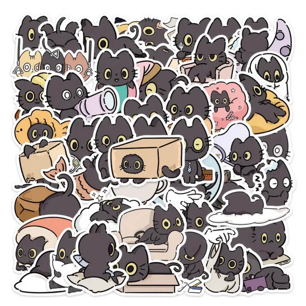 set 100 sticker bé Cat Black cute
