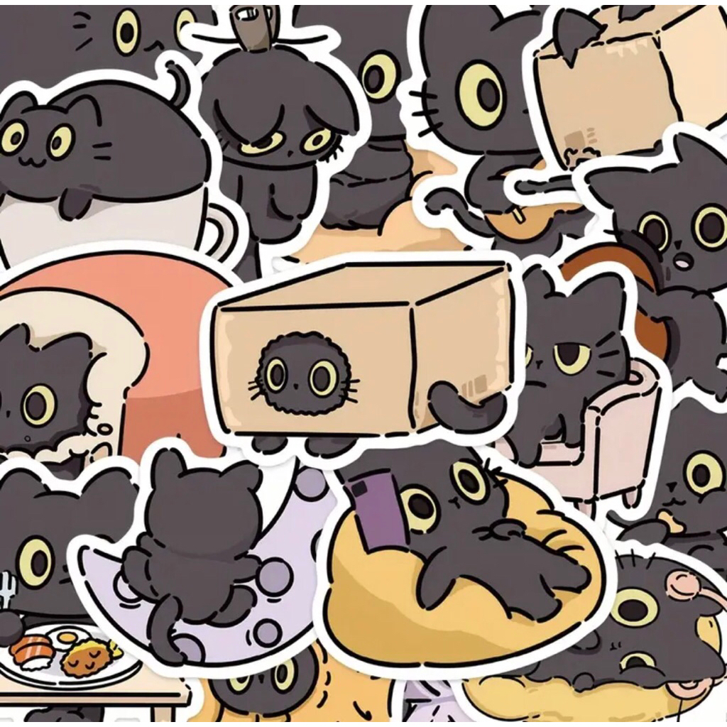 set 100 sticker bé Cat Black cute