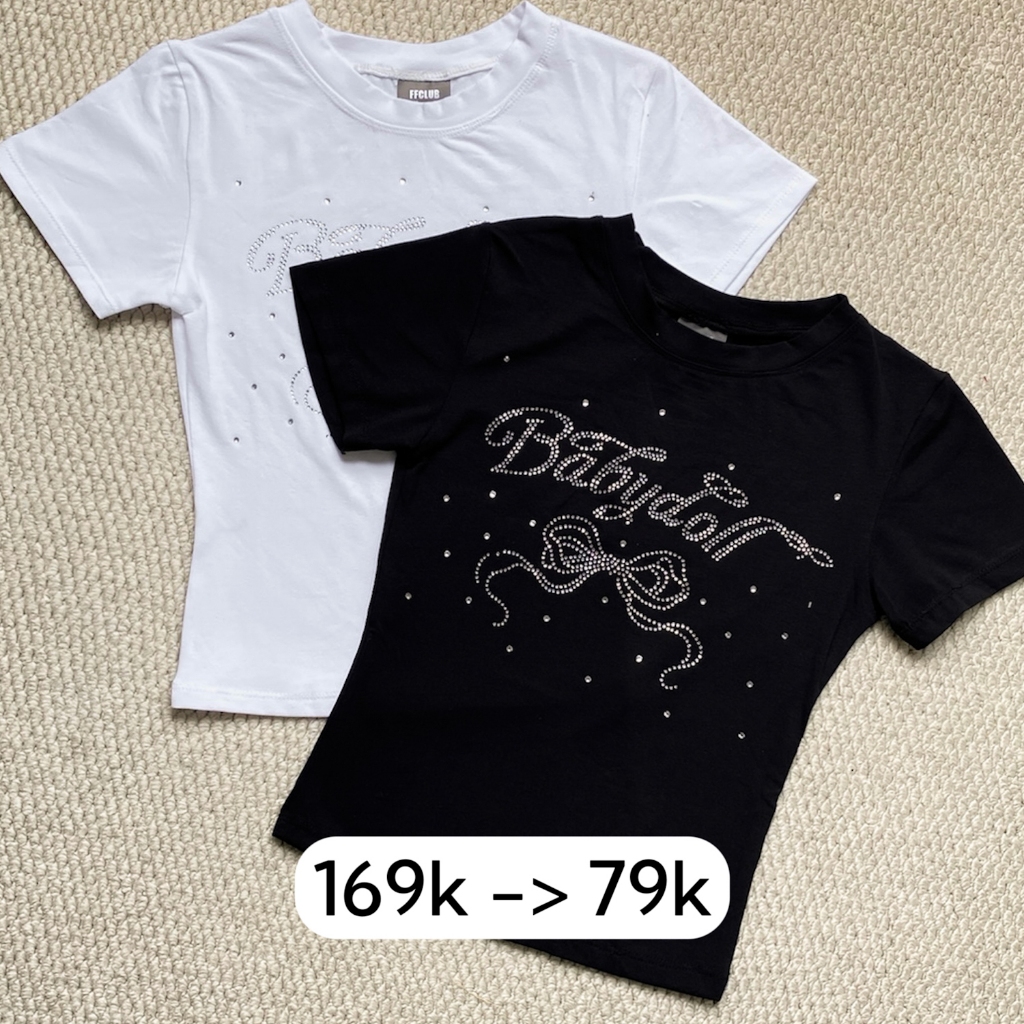 SET BABY TEE LỆCH VAI WAFFLE THÊU GIRL FRIEND FFCLUB MIX 2