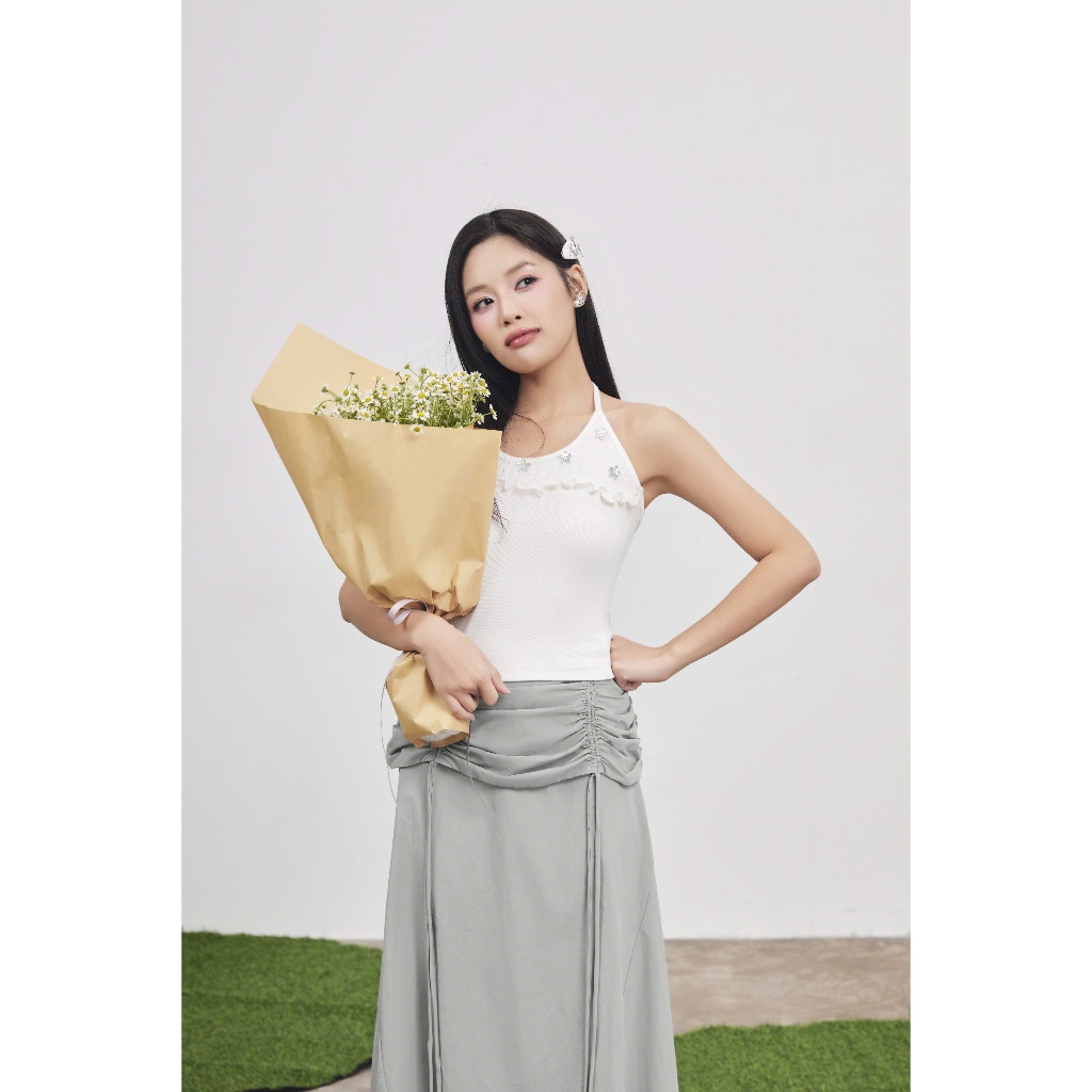 Áo Kiểu Nữ TROUVAL Thắt Nơ Phối Charm Đá Ôm Dáng Đáng Yêu SECODEE
