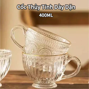 Cốc Thủy Tinh Dày 400Ml, Tặng Kèm Thìa