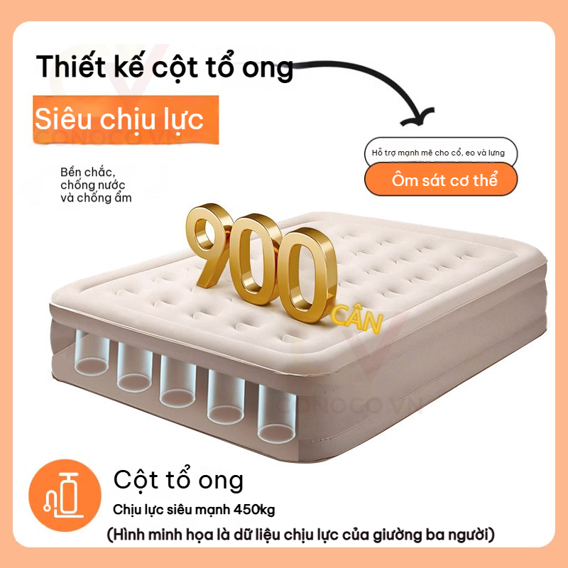 CONOCO Nệm Hơi Giường Hơi Đôi Đa Năng Tặng Kèm Bơm Điện 2 Mặt Nhung PVC Thoáng Khí Chống Thấm