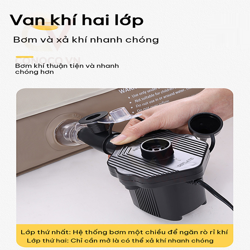 CONOCO Nệm Hơi Giường Hơi Đôi Đa Năng Tặng Kèm Bơm Điện 2 Mặt Nhung PVC Thoáng Khí Chống Thấm