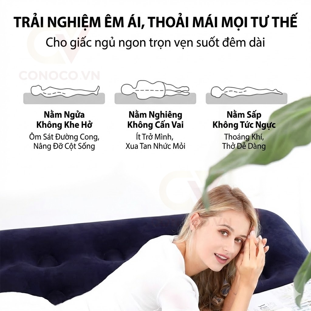 CONOCO Nệm Hơi Giường Hơi Đôi Đa Năng Tặng Kèm Bơm Điện 2 Mặt Nhung PVC Thoáng Khí Chống Thấm
