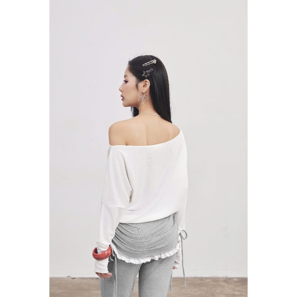 Áo Kiểu Nữ GRIMOS Tay Dài Lệch Vai In Hoa Dễ Thương  SECODEE