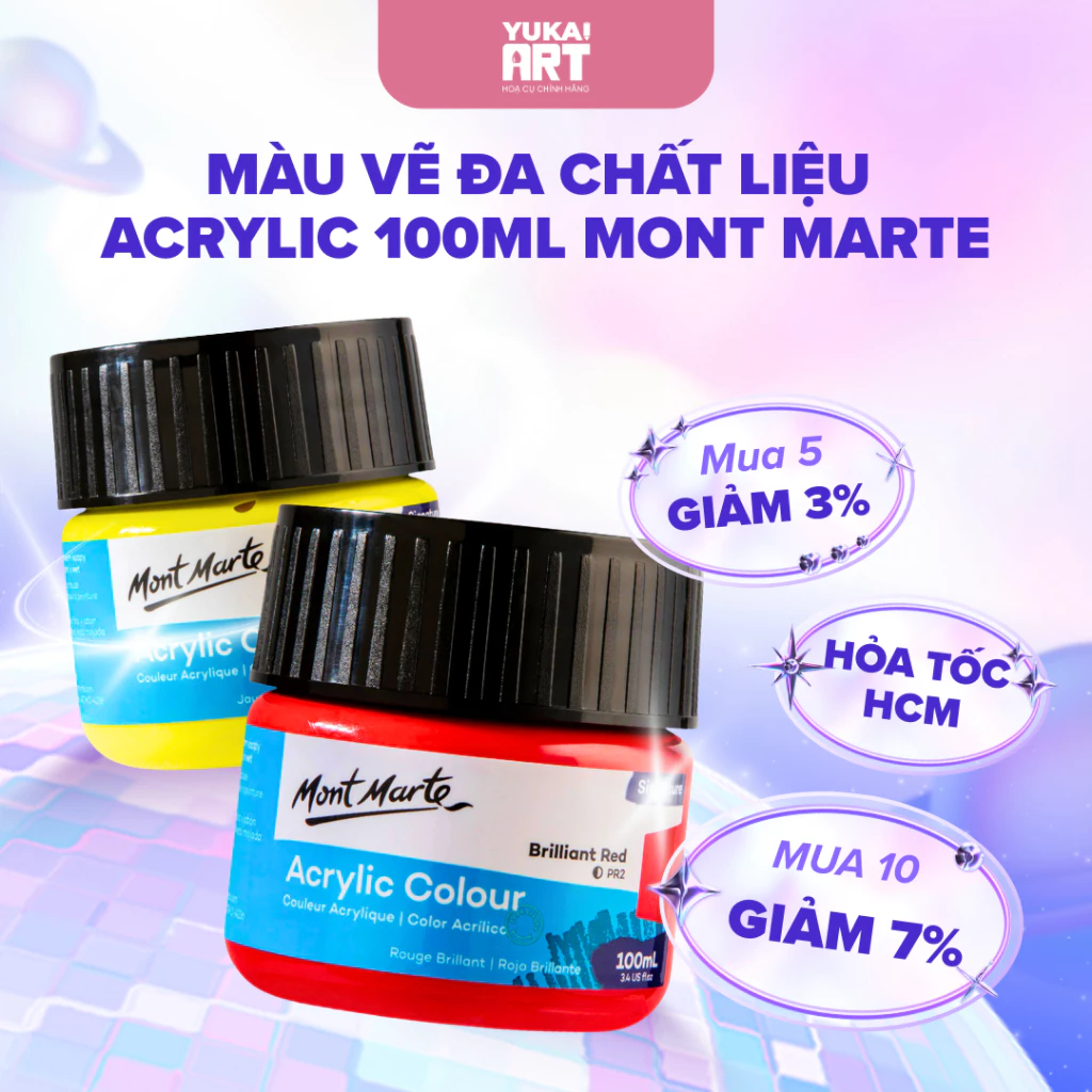 [Hỏa tốc HCM] Màu Nước Acrylic 3D Mont Marte 100ml Cao Cấp - Vẽ Trên Vải, Kính, Đá, Gỗ, Gốm Sứ,...