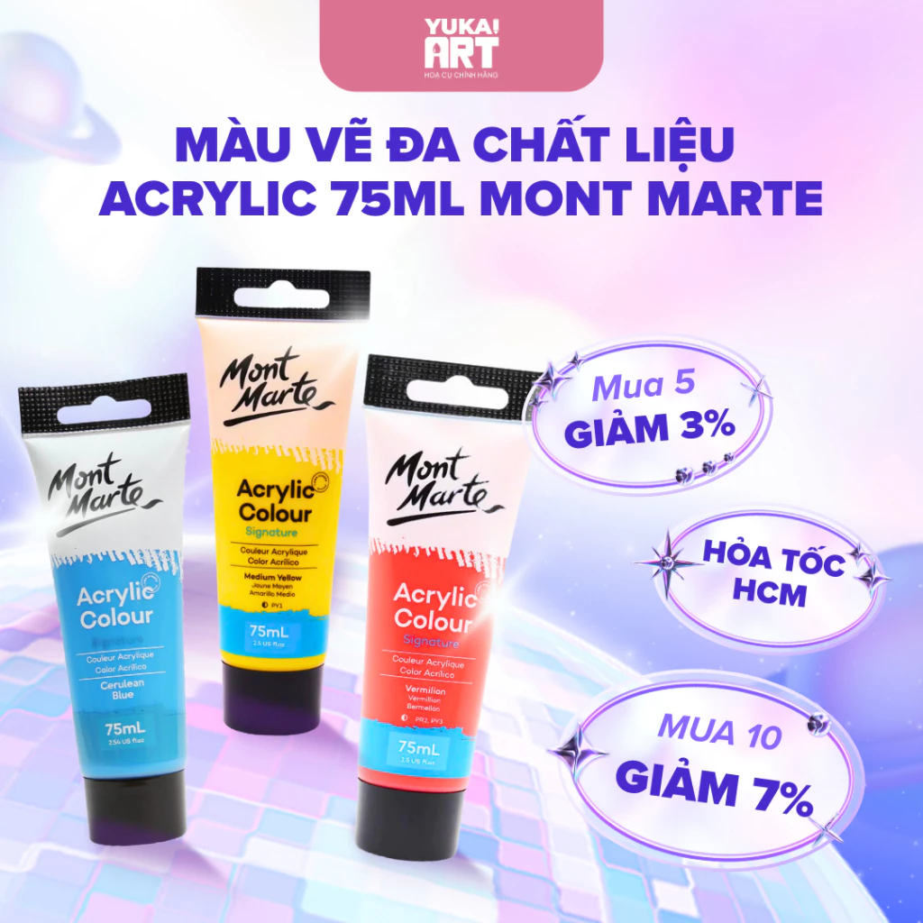 [Hỏa tốc HCM] Tuýp Màu Lẻ Acrylic Signature 75ml Mont Marte Cao Cấp - Vẽ Trên Mọi Chất Liệu Bề Mặt