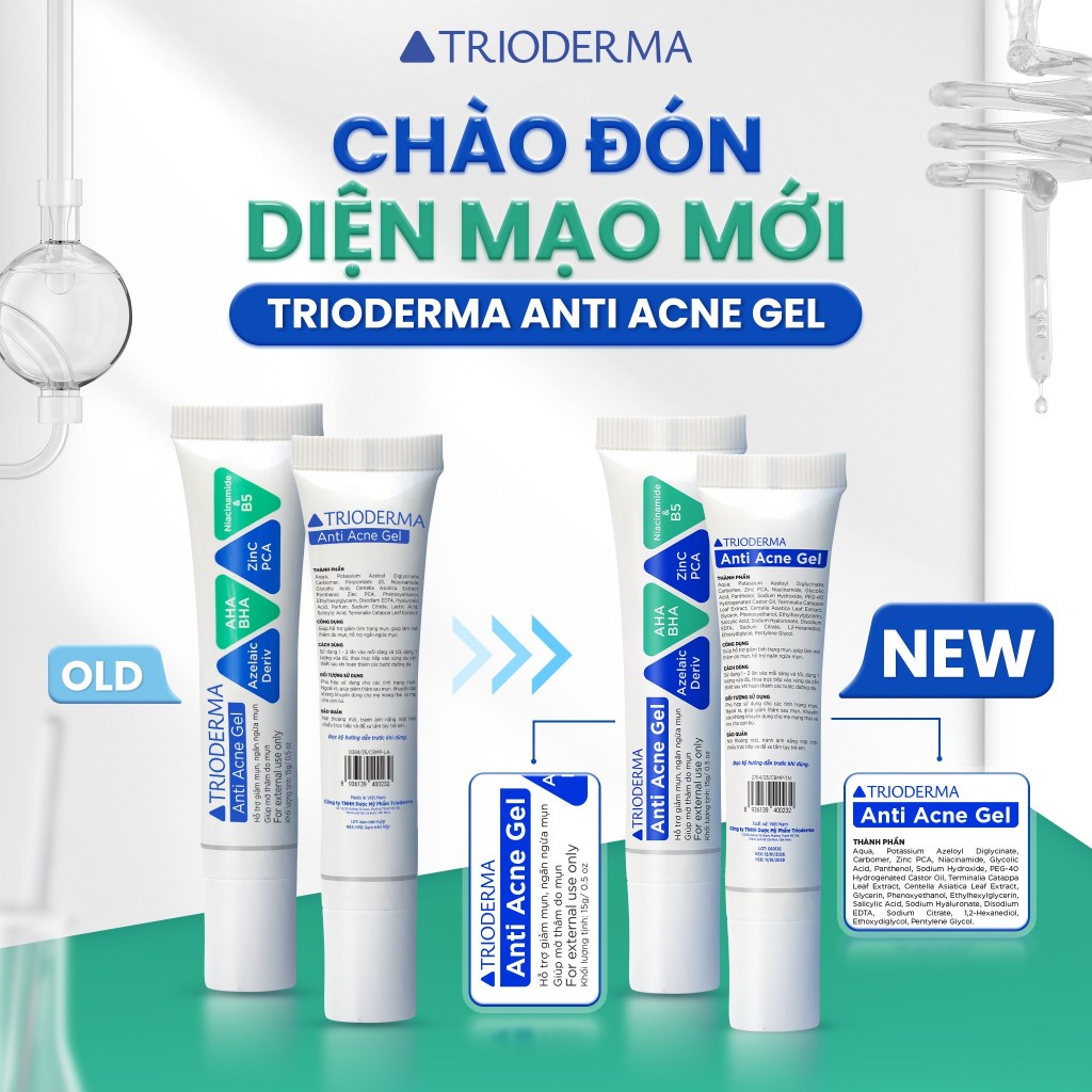 Gel chấm mụn, mờ thâm Trioderma Anti Acne Gel  15g, gom cồi kháng viêm phục hồi nhanh